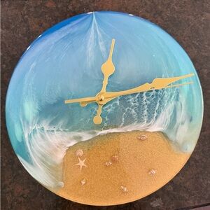 Ocean Wave Wall Resin Clock with Gold Hands